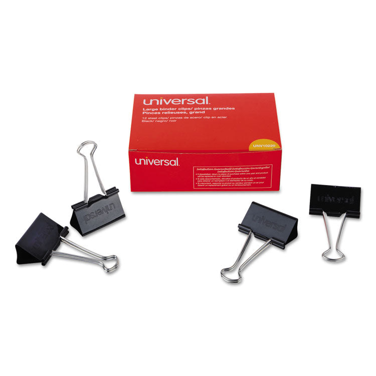 Universal® Binder Clips, Large, Black/Silver, 12/Box (UNV10220) Pack of 12