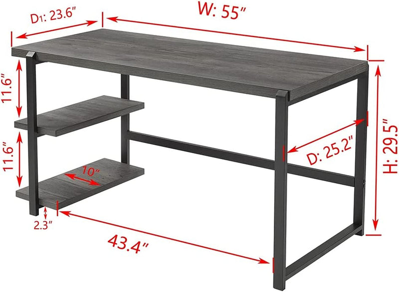 Rustic Industrial Computer Desk with Shelves